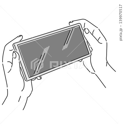 スマートフォンを横向きに持つ両手のモノトーンイラスト 139970517
