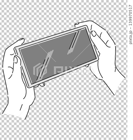 スマートフォンを横向きに持つ両手のモノトーンイラスト 139970517