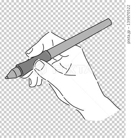 一隻手握著一支筆的單色插圖。 一隻手握著一支筆的單色插圖。 139970522