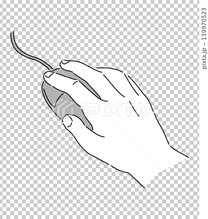 コンピューターマウスを持つ手のモノトーンイラスト 139970523
