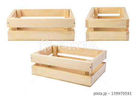 Set of wooden food crates close-up on a white background. Isolated Set of wooden food crates close-up on a white background. Isolated 139970591