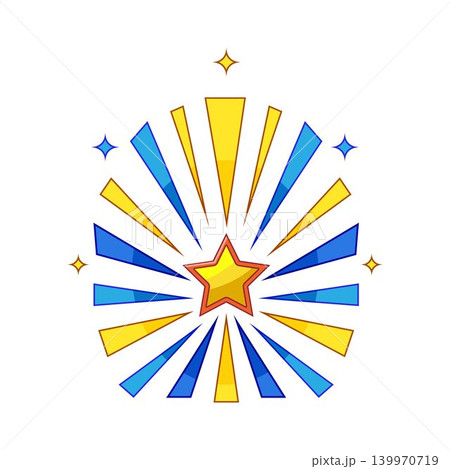 Golden star emitting radiating blue and yellow rays Golden star emitting radiating blue and yellow rays 139970719