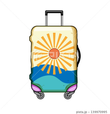 Travel suitcase with sun and waves design 139970995