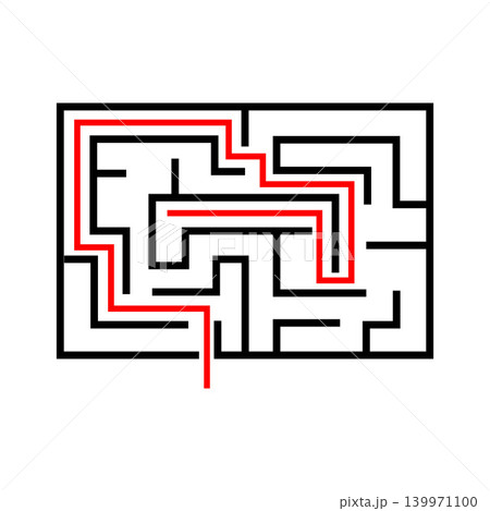 Maze solution with a red line indicating path Maze solution with a red line indicating path 139971100