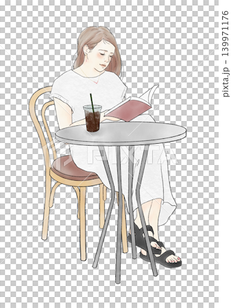 カフェで本を読む女性 読書 アイスコーヒー カフェで本を読む女性 読書 アイスコーヒー 139971176