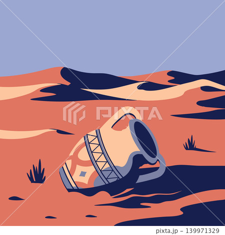 Ancient Amphora in Desert Landscape. Illustration. 139971329