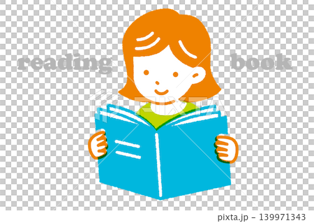 本を読む女の子のシンプルイラスト 表情 本を読む女の子のシンプルイラスト 表情 139971343