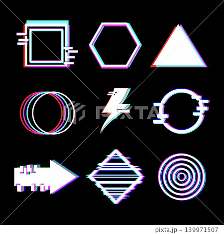 Glitch art geometric shapes set with digital distortion effect Glitch art geometric shapes set with digital distortion effect 139971507