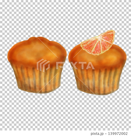 Two-piece set of illustrations of muffins and cupcakes, watercolor-style hand-drawn materials. Two-piece set of illustrations of muffins and cupcakes, watercolor-style hand-drawn materials. 139972002