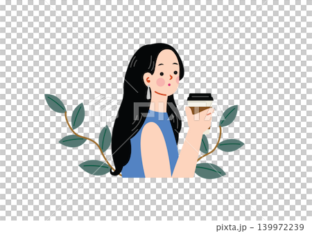 一位時尚女性正在喝咖啡的插圖。 一位時尚女性正在喝咖啡的插圖。 139972239