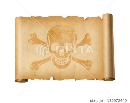 Pirate skull parchment scroll isolated on white Pirate skull parchment scroll isolated on white 139972440