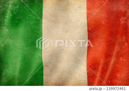 Old vintage flag of Italy, worn and stained 139972461
