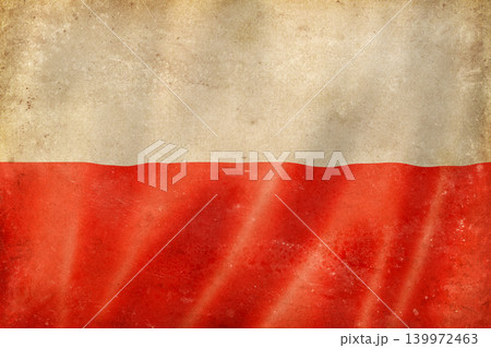 Old vintage flag of Poland, worn and stained Old vintage flag of Poland, worn and stained 139972463