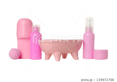 Containers hold skincare items for hygiene, isolated, PNG 139972786