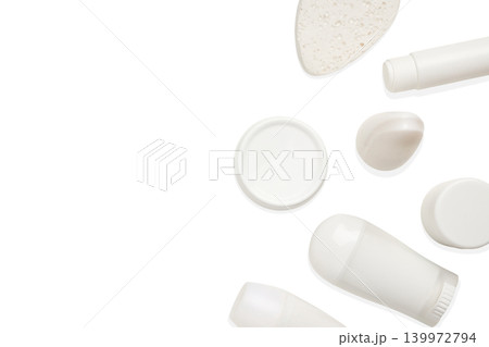 Cosmetic products in varied shapes on white, isolated, PNG Cosmetic products in varied shapes on white, isolated, PNG 139972794