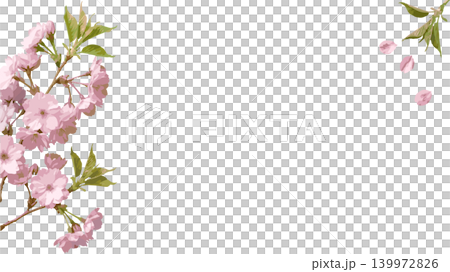 桜のフレームと舞い散る花びらの春の背景イラスト 桜のフレームと舞い散る花びらの春の背景イラスト 139972826