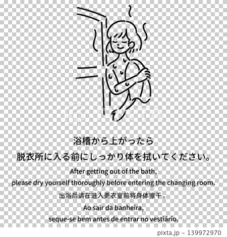 浴槽から上がったら脱衣所に入る前に体を拭くマナーポスター 浴槽から上がったら脱衣所に入る前に体を拭くマナーポスター 139972970