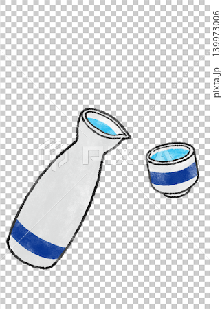 一組帶有柔和紋理的清酒瓶和清酒杯插圖(透明背景)。 一組帶有柔和紋理的清酒瓶和清酒杯插圖(透明背景)。 139973006