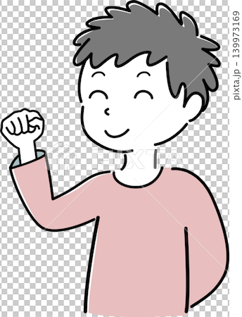 Simple illustration of a man's upper body smiling and making a victory pose (success, motivation, confidence, positivity, person image) Simple illustration of a man's upper body smiling and making a victory pose (success, motivation, confidence, positivity, person image) 139973169