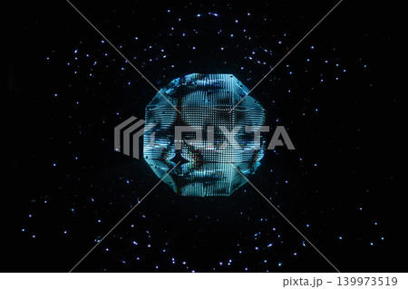 Glowing blue human brain with neural network particles 139973519