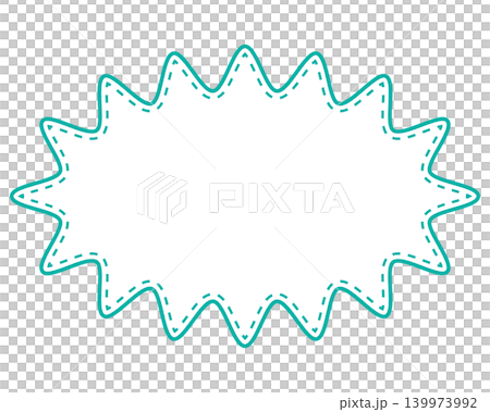 Simple colored line speech bubble with a long, rounded, jagged shape Simple colored line speech bubble with a long, rounded, jagged shape 139973992