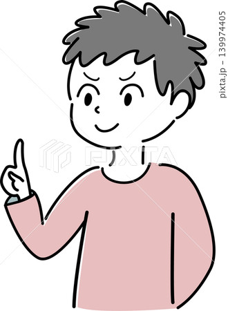 指差しする勝気な笑顔の男性の上半身シンプルイラスト(案内・解説・ポイント・笑顔・人物素材) 指差しする勝気な笑顔の男性の上半身シンプルイラスト(案内・解説・ポイント・笑顔・人物素材) 139974405