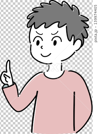 指差しする勝気な笑顔の男性の上半身シンプルイラスト(案内・解説・ポイント・笑顔・人物素材) 指差しする勝気な笑顔の男性の上半身シンプルイラスト(案内・解説・ポイント・笑顔・人物素材) 139974405