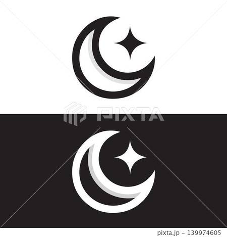 Crescent Moon Star Symbols Black White Backgrounds 139974605