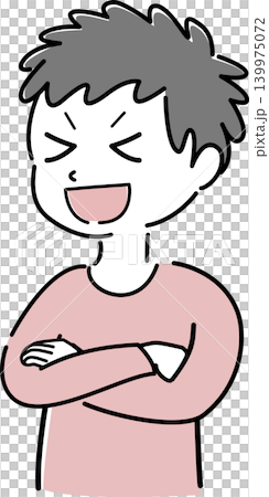 腕を組んで笑う男性の上半身シンプルイラスト(歓喜・案内・解説・アドバイス・人物素材) 腕を組んで笑う男性の上半身シンプルイラスト(歓喜・案内・解説・アドバイス・人物素材) 139975072