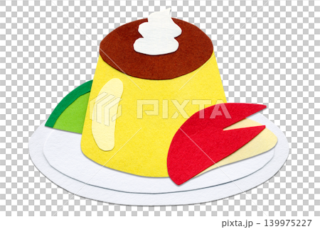 うさぎりんご付きプリンの貼り絵イラスト うさぎりんご付きプリンの貼り絵イラスト 139975227