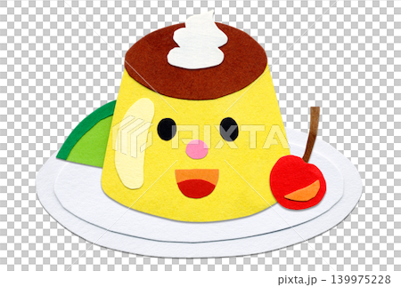 かわいいプリンキャラクターの貼り絵イラスト  139975228