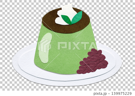 A collage illustration of matcha pudding and red bean paste. A collage illustration of matcha pudding and red bean paste. 139975229