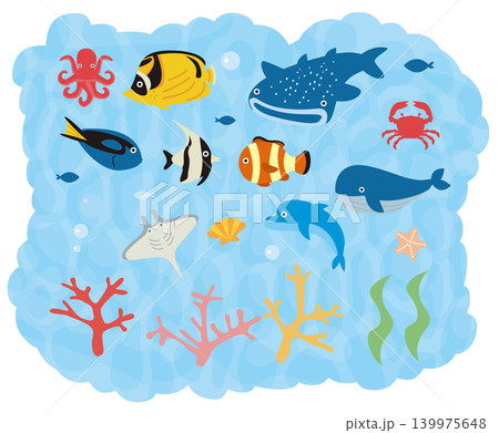 海の生き物　シンプル可愛い 139975648
