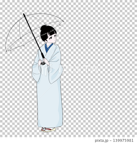 雨後，一位穿著和服的女子抬頭望向天空。 139975981