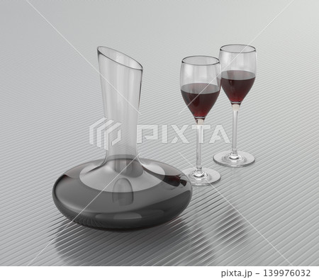 Decanter and two glasses with red wine Decanter and two glasses with red wine 139976032