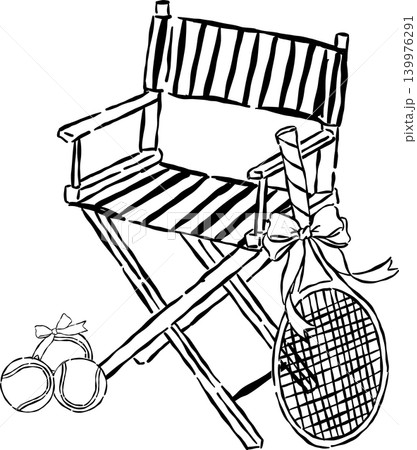 Coquette Tennis Director Chair with Tennis Outline With Bow Sketch Hand Drawn 139976291