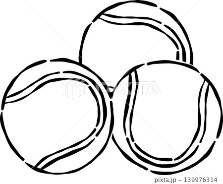 Group of Tennis Balls Outline Whimsical Hand Drawn 139976314