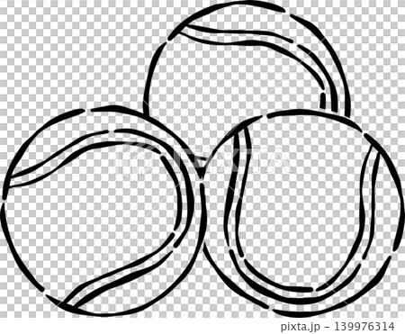 Group of Tennis Balls Outline Whimsical Hand Drawn 139976314