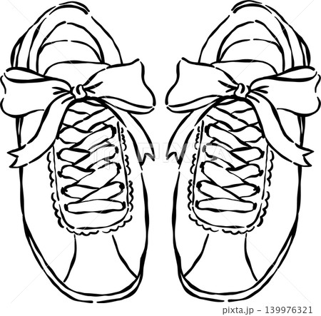 Girly Coquette Tennis Shoes Outline with Ribbon Bow Whimsical Hand Drawn 139976321