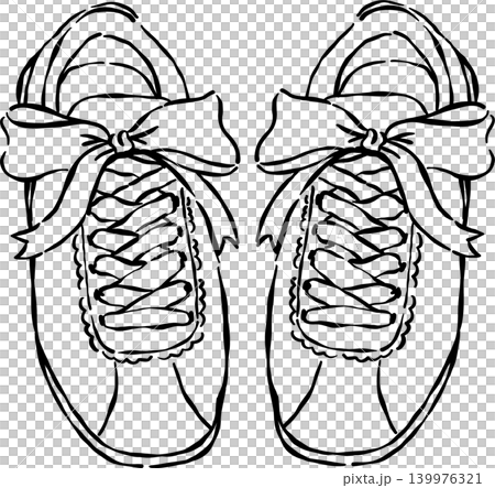 Girly Coquette Tennis Shoes Outline with Ribbon Bow Whimsical Hand Drawn 139976321