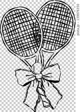 Coquette Crossed Tennis Rackets Outline with Bow Whimsical Hand Drawn Coquette Crossed Tennis Rackets Outline with Bow Whimsical Hand Drawn 139976350
