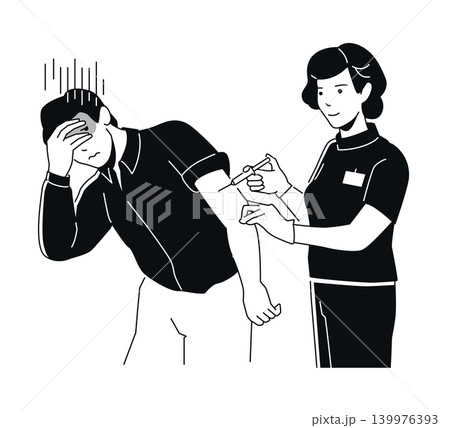 Male Afraid of Injection - black and white flat design illustration 139976393