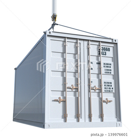 White shipping container 3d lifted by crane 139976601