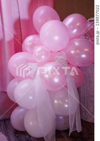 Pink Balloon Arch Decoration with White Fabric Drape for Birthday Party or Baby Shower Celebration 139977022