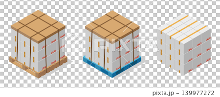 A logistics illustration depicting a large number of cardboard boxes stacked on a pallet. A logistics illustration depicting a large number of cardboard boxes stacked on a pallet. 139977272