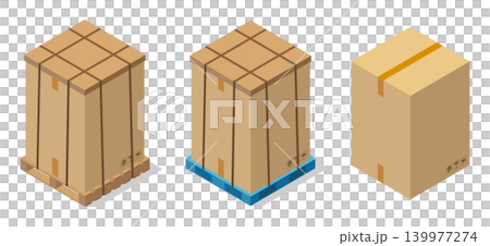 A logistics illustration showing large cardboard boxes stacked high on pallets. A logistics illustration showing large cardboard boxes stacked high on pallets. 139977274