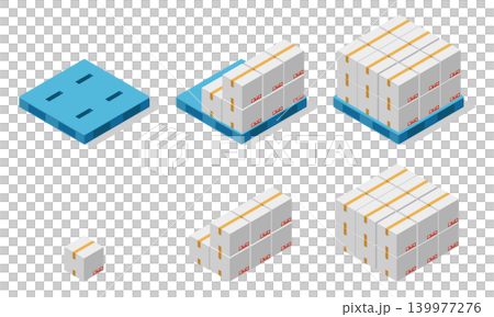 木製パレットやプラスチックパレットに載った白い段ボールのイラスト 139977276