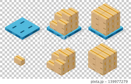 Illustration of cardboard boxes stacked on wooden and plastic pallets. Illustration of cardboard boxes stacked on wooden and plastic pallets. 139977279