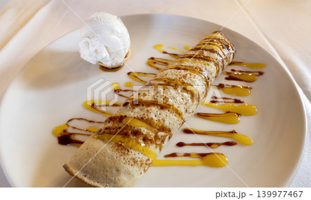 Stuffed Crepes Sweet Dessert, Spain Stuffed Crepes Sweet Dessert, Spain 139977467