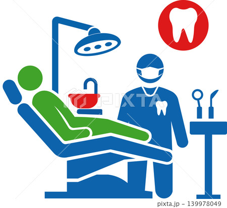 Dental Clinic Treatment Room Icon with Dentist and Patient on Chair Dental Clinic Treatment Room Icon with Dentist and Patient on Chair 139978049